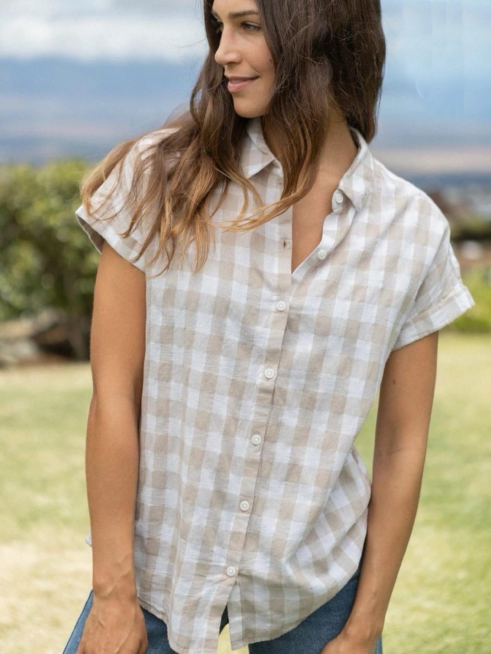 Neuflora Kelso Gingham Button Down Top Large